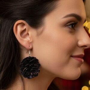 HANDCRAFTED Upcycled Pinecone Pierced Earrings HANDPAINTED Holiday Jewelry